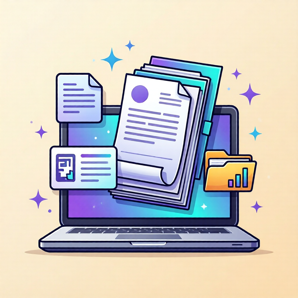 Notebook biznesowy z dokumentami - laptop z dokumentami, fakturami i plikami